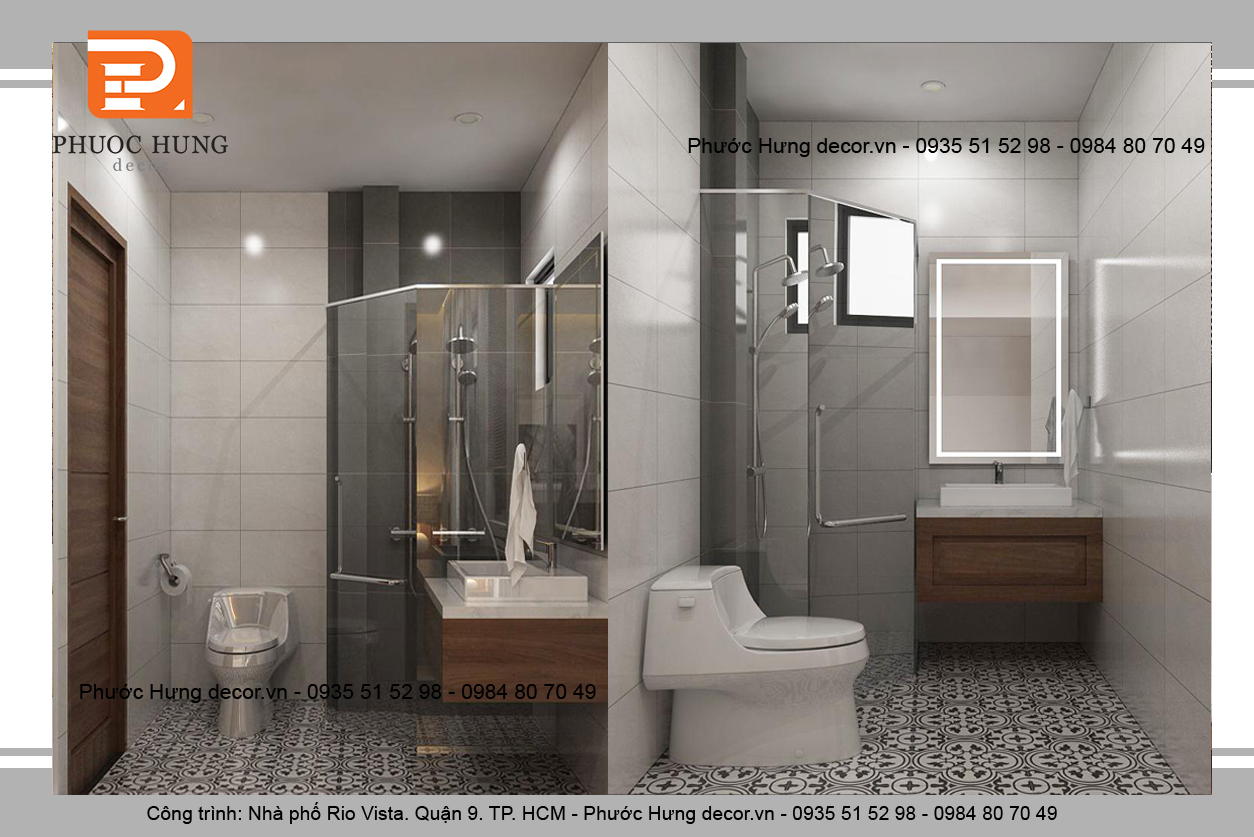 Thiết kế nội thất phòng tắm với gạch men hoa văn cao cấp