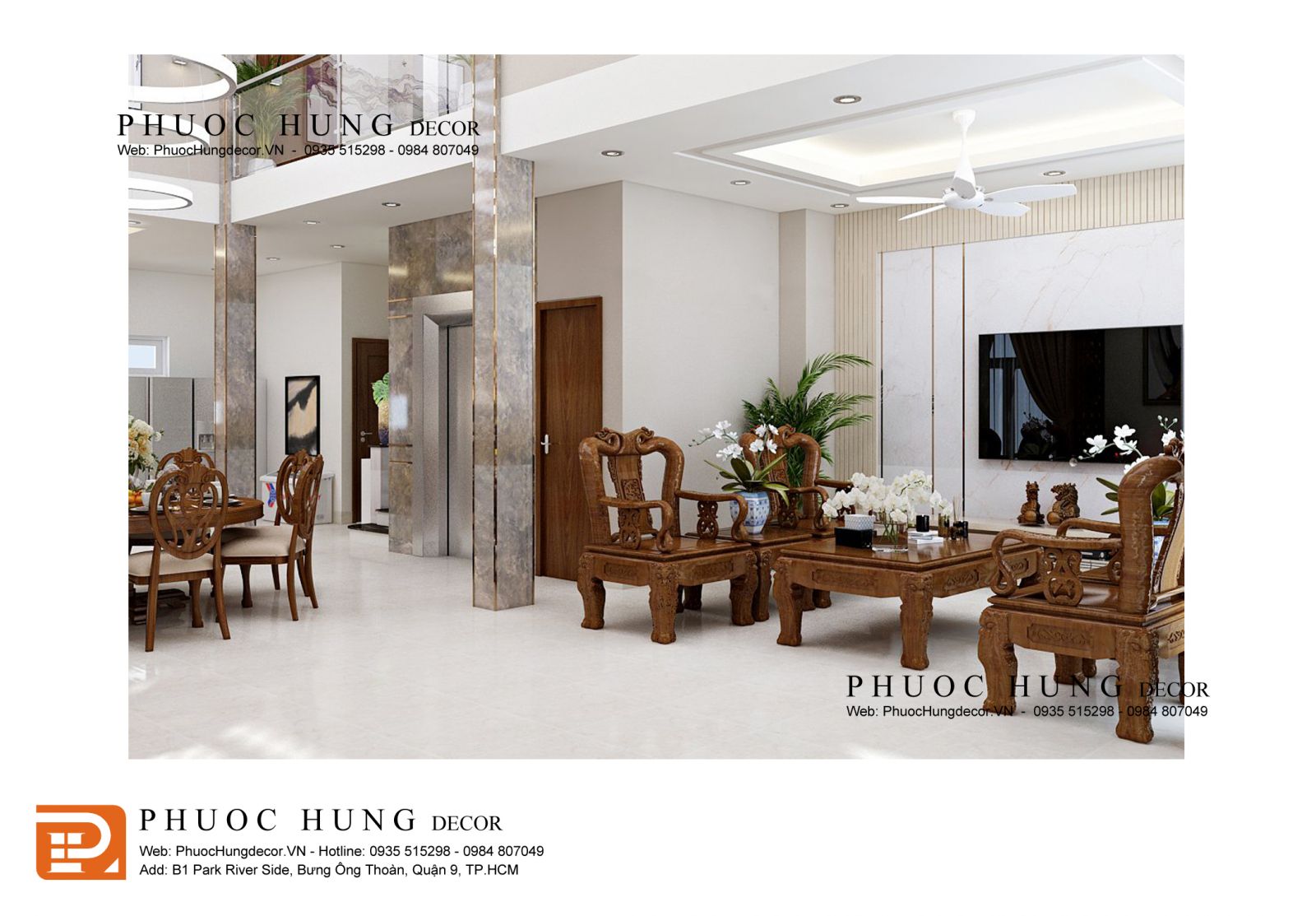 Thiết kế nội thất phòng khách bếp biệt thự Villa Park phong cách hiện đại