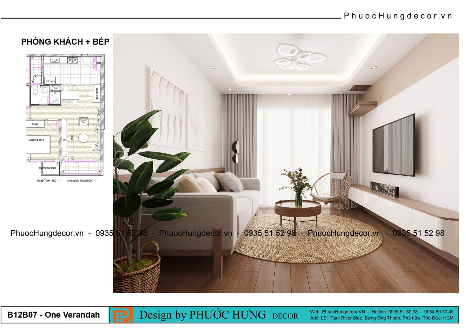 Thiết kế nội thất phòng khách căn hộ chung cư phong cách tối giản