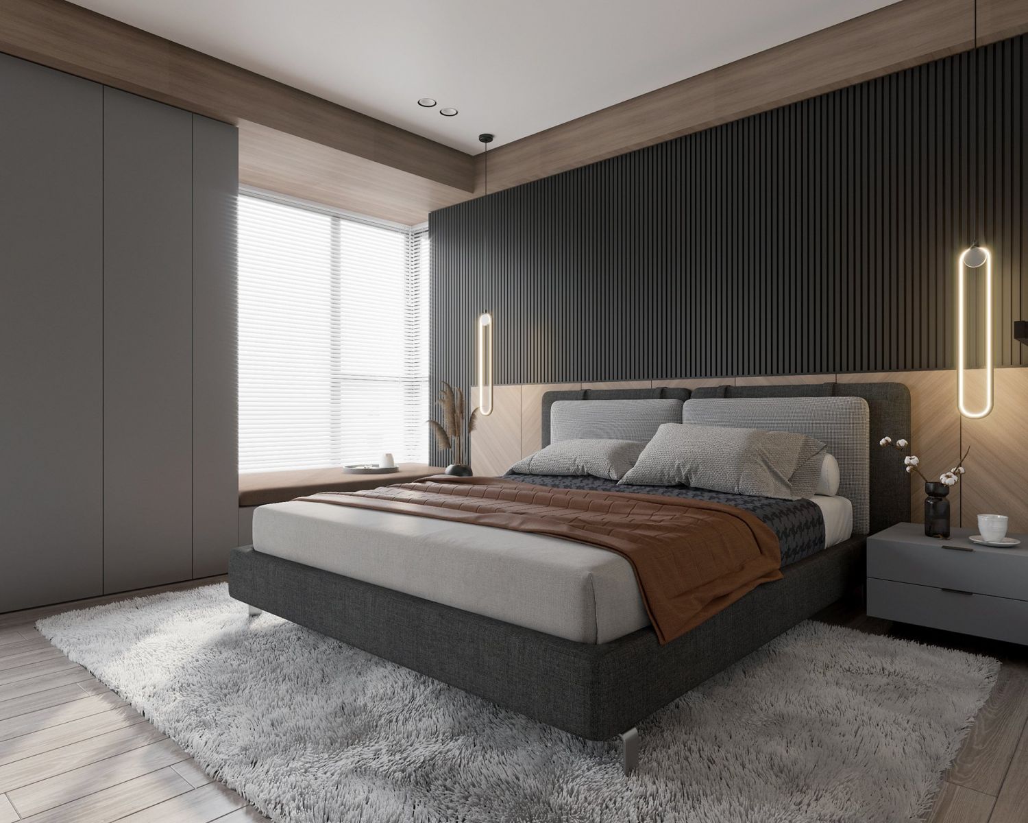 Thiết kế nội thất phòng ngủ màu xám